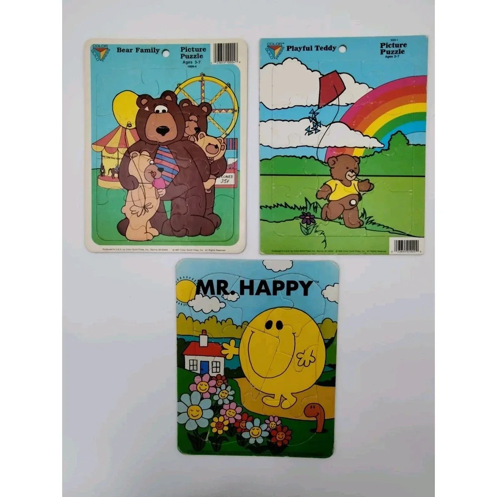 Set-3 MR HAPPY PUZZLES 80s VTG Bear Family Toys‎ Rare SEE B59.1ES1130.35.36
